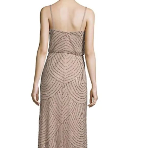NWT-Adrianna Papell blouson beaded gown taupe/pink - Picture 3 of 6